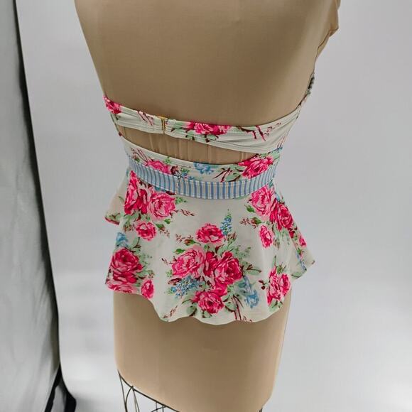 Betsey Johnson High Waist Tankini Swimsuit 2 Piece Underwire Prisoner of Love S - Picture 11 of 16